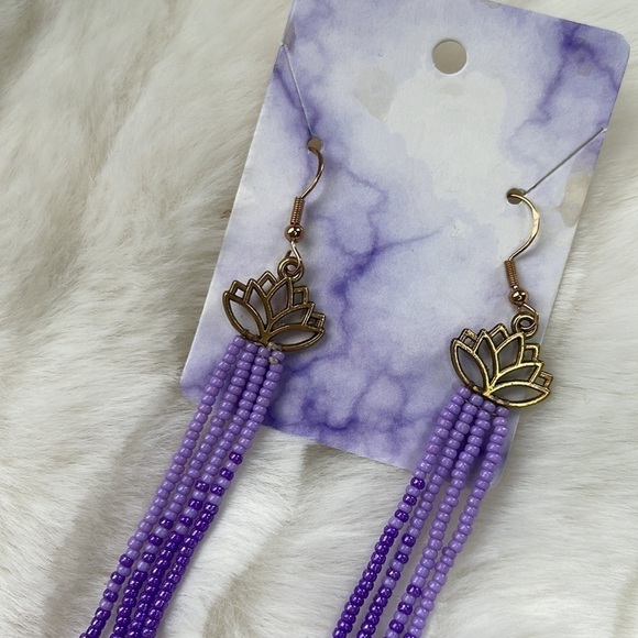 Handmade Purple Dangling Earrings NWT - Picture 3 of 5